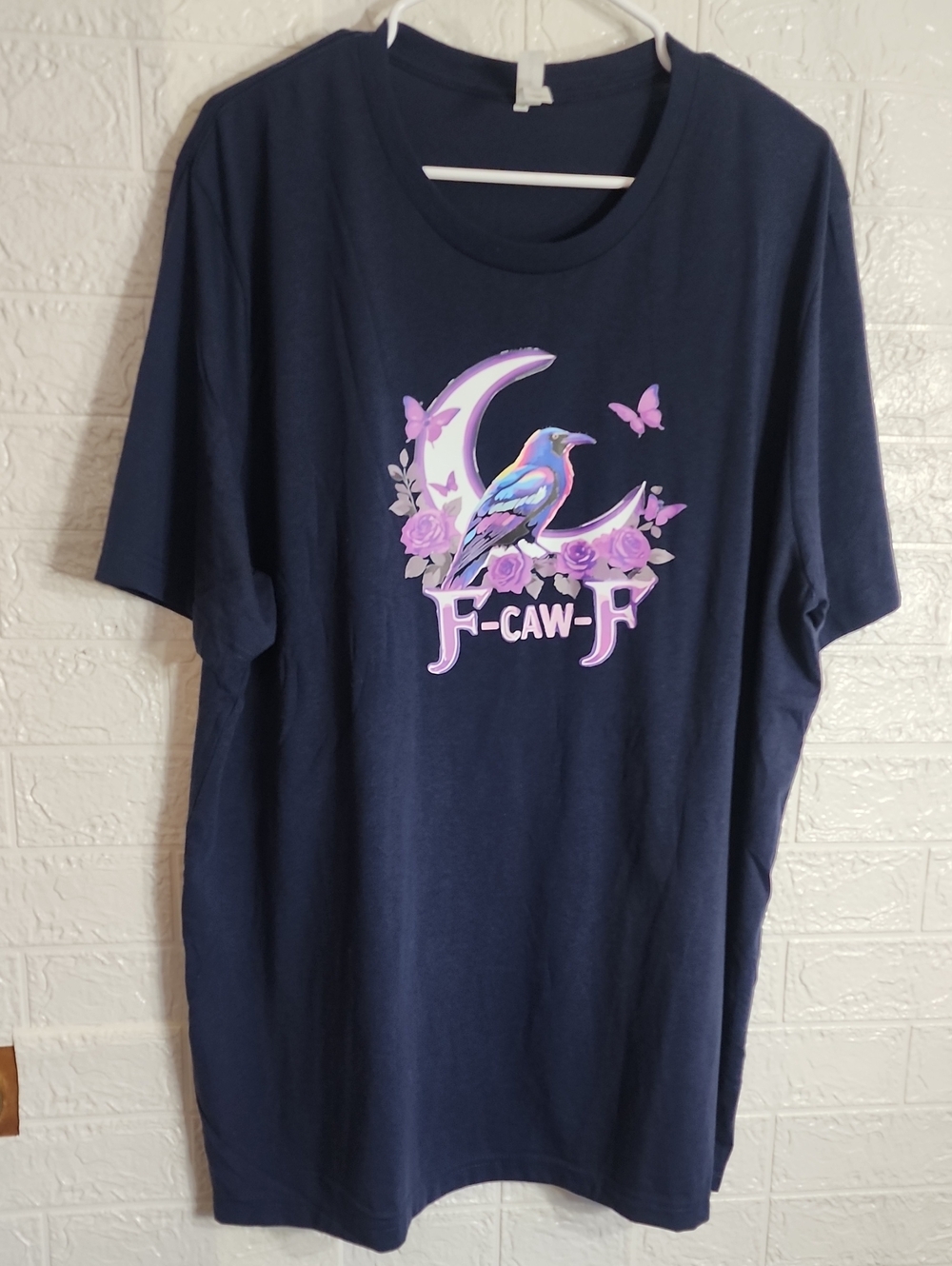 Navy Short Sleeve Graphic Tee with Purple Bird Motif